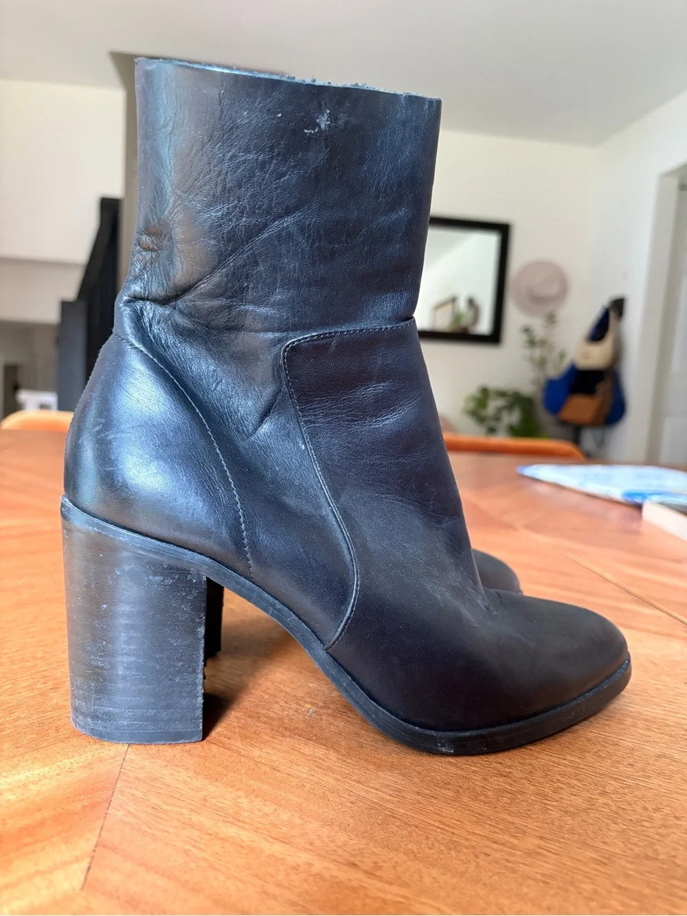 Steve Madden Black Leather Block Heel Ankle Boots